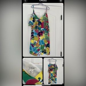 J Crew Womens Floral Satin Dress Spaghetti Strap Size 0 Multicolored Blue Green
